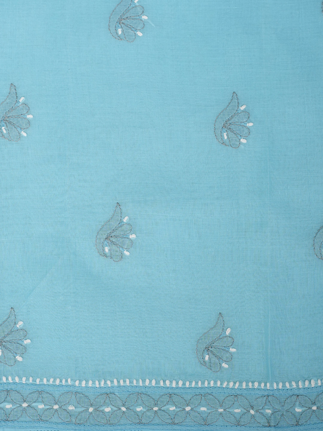 Ada Hand Embroidered Blue Cotton Lucknowi Chikankari Unstitched Suit Set With Chiffon Dupatta 01A879279