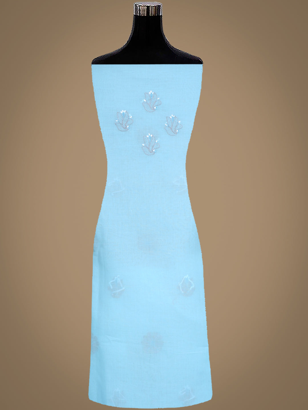 Ada Hand Embroidered Blue Cotton Lucknowi Chikankari Unstitched Suit Set With Chiffon Dupatta 01A879489