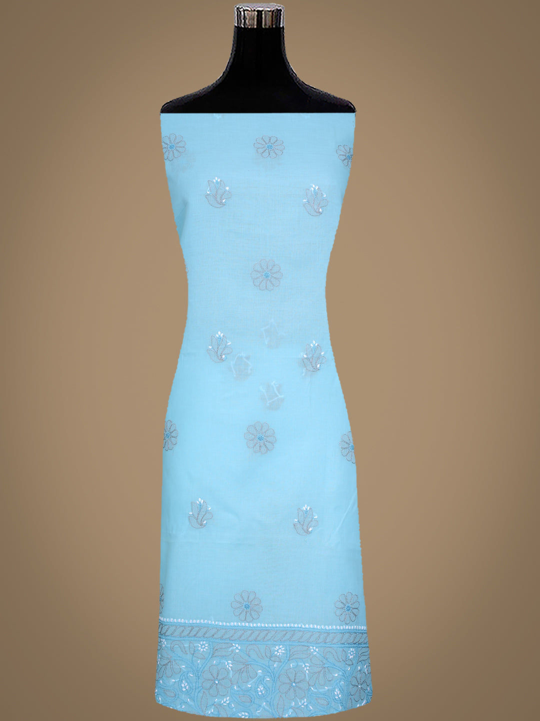 Ada Hand Embroidered Blue Cotton Lucknowi Chikankari Unstitched Suit Set With Chiffon Dupatta 01A879489