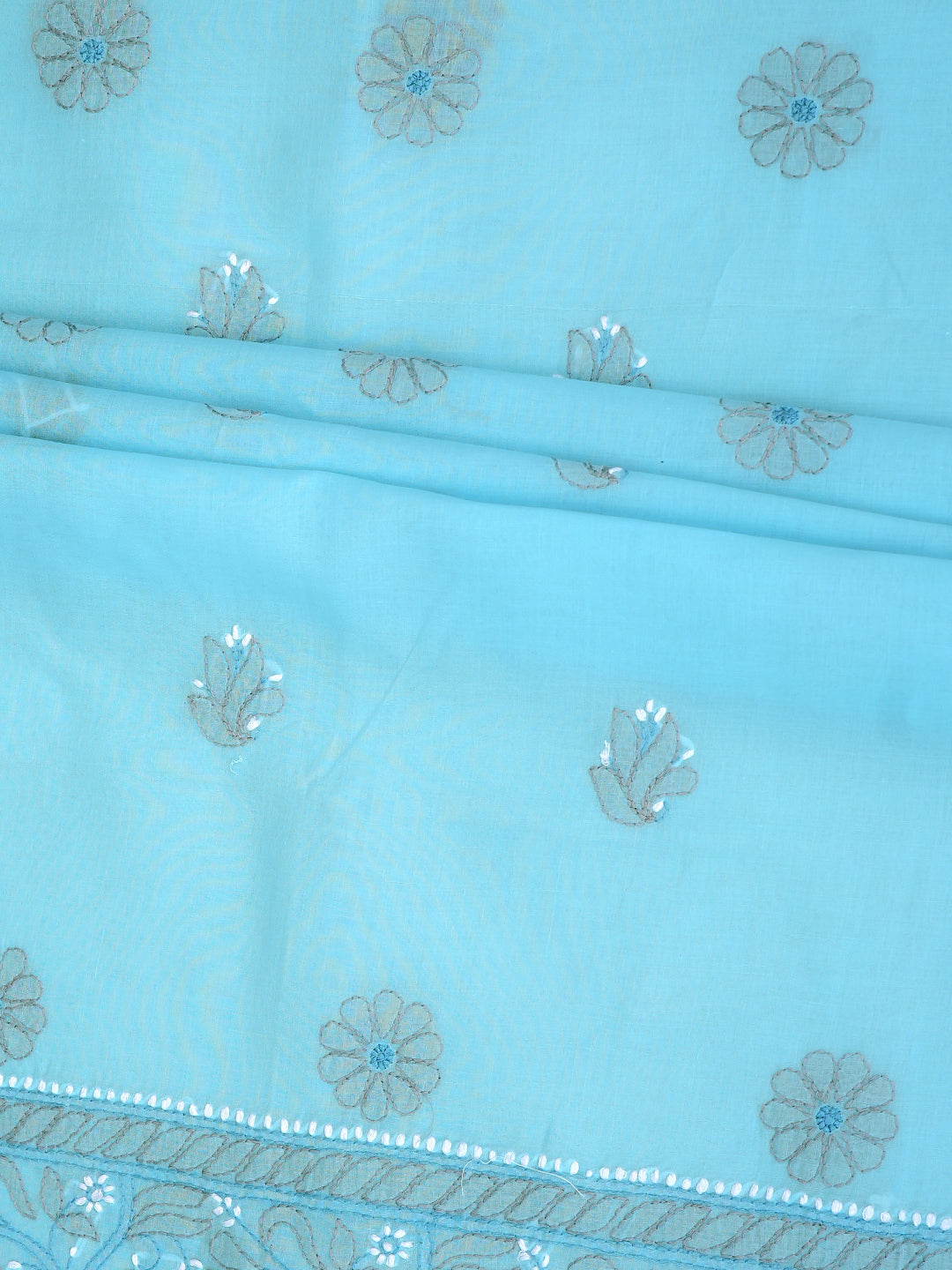 Ada Hand Embroidered Blue Cotton Lucknowi Chikankari Unstitched Suit Set With Chiffon Dupatta 01A879489