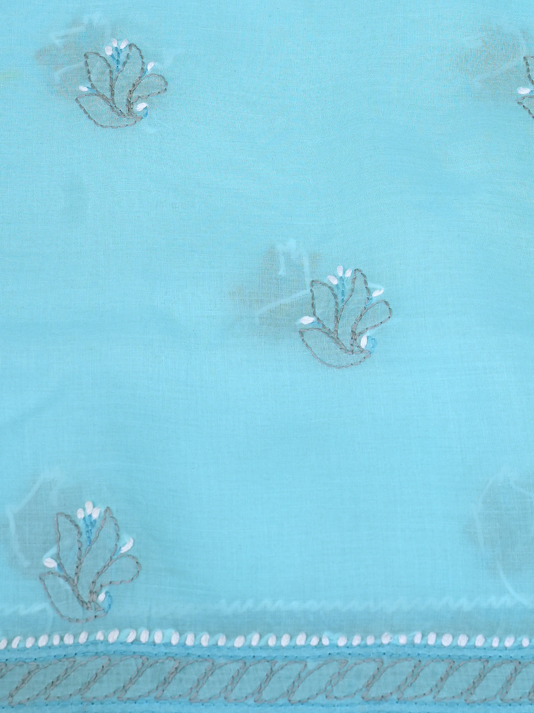 Ada Hand Embroidered Blue Cotton Lucknowi Chikankari Unstitched Suit Set With Chiffon Dupatta 01A879489