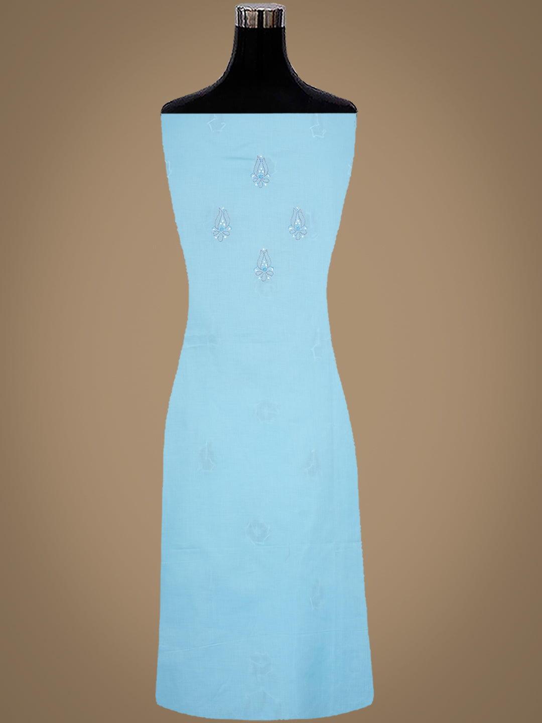 Ada Hand Embroidered Blue Cotton Lucknowi Chikankari Unstitched Suit Set With Chiffon Dupatta 01A882407