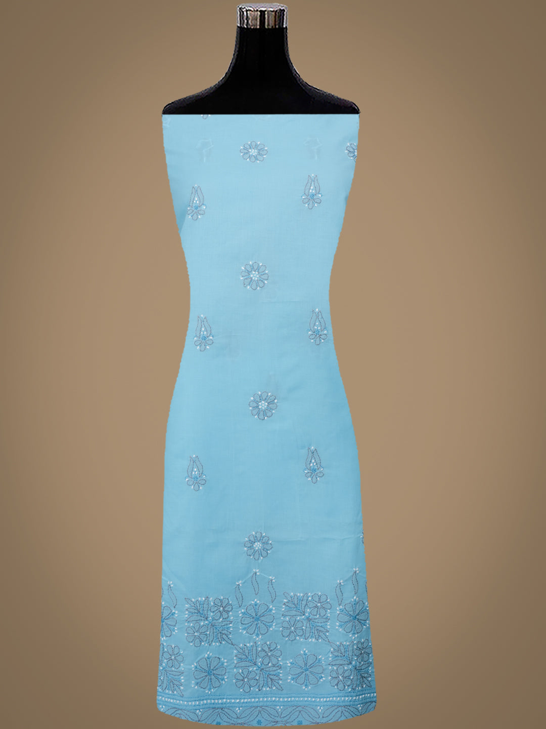 Ada Hand Embroidered Blue Cotton Lucknowi Chikankari Unstitched Suit Set With Chiffon Dupatta 01A882407
