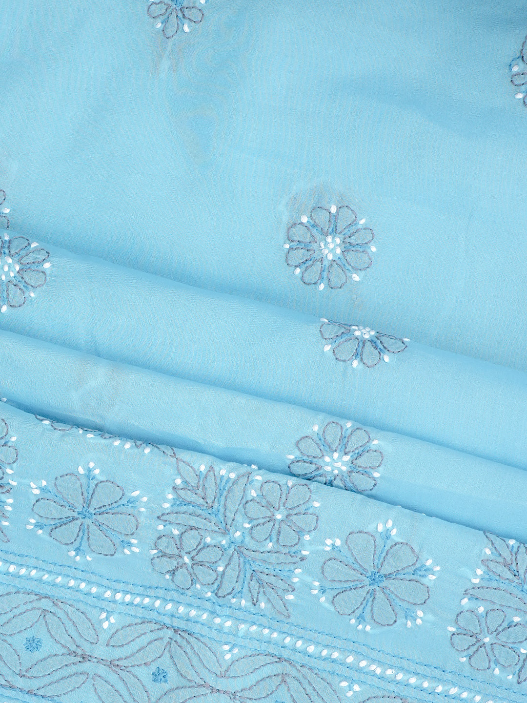 Ada Hand Embroidered Blue Cotton Lucknowi Chikankari Unstitched Suit Set With Chiffon Dupatta 01A882407