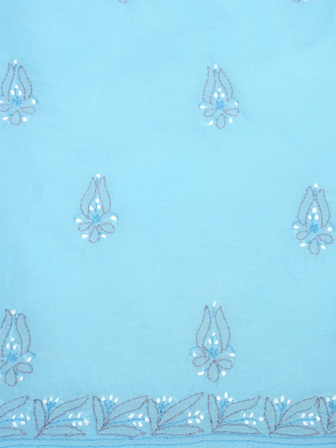 Ada Hand Embroidered Blue Cotton Lucknowi Chikankari Unstitched Suit Set With Chiffon Dupatta 01A882407