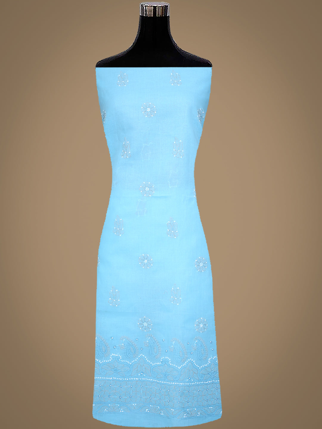Ada Hand Embroidered Blue Cotton Lucknowi Chikankari Unstitched Suit Set With Chiffon Dupatta 01A882415