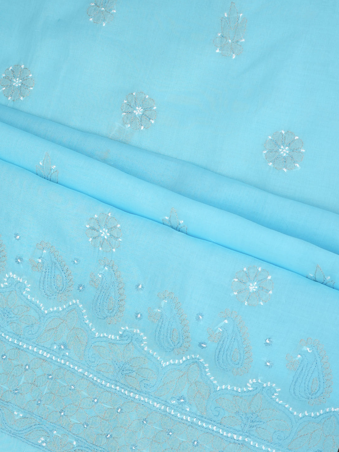 Ada Hand Embroidered Blue Cotton Lucknowi Chikankari Unstitched Suit Set With Chiffon Dupatta 01A882415