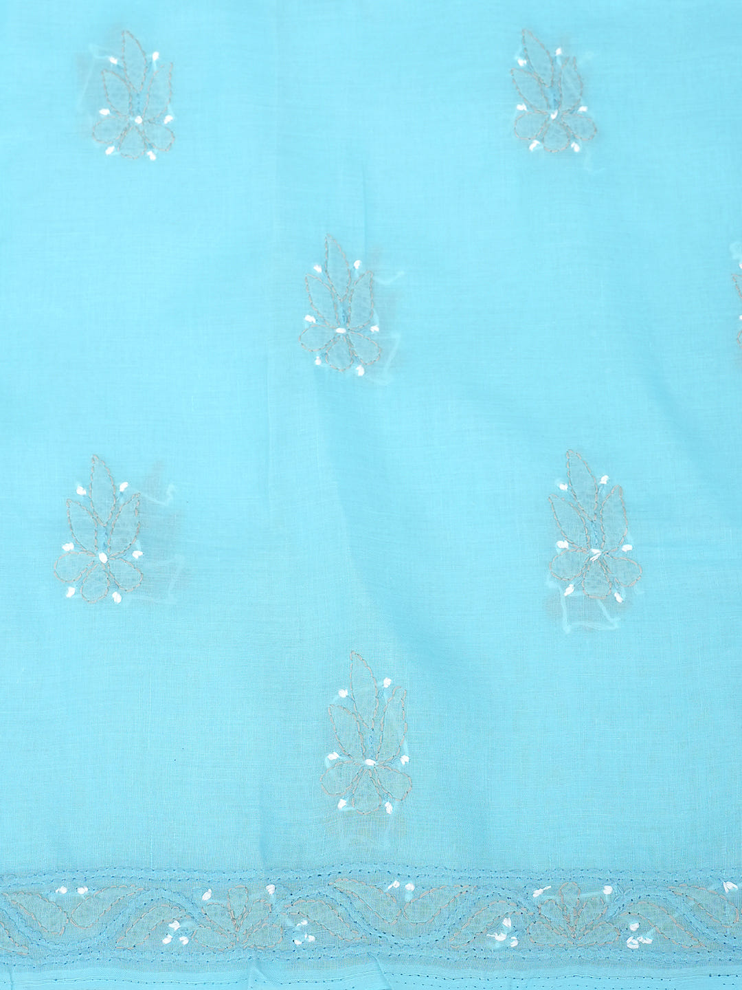 Ada Hand Embroidered Blue Cotton Lucknowi Chikankari Unstitched Suit Set With Chiffon Dupatta 01A882415