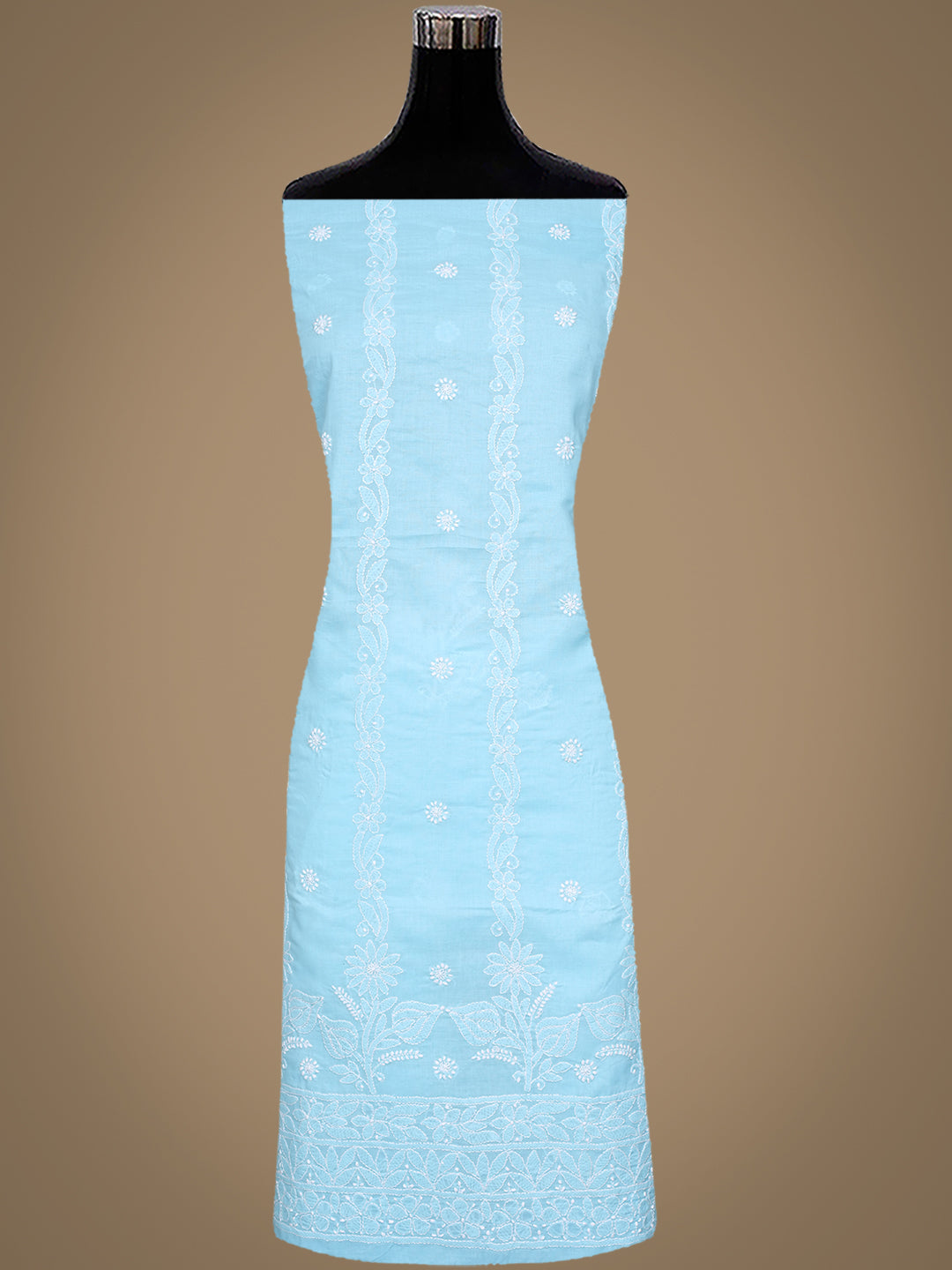 Ada Hand Embroidered Blue Cotton Lucknowi Chikankari Unstitched Suit Set With Chiffon Dupatta 01A992466