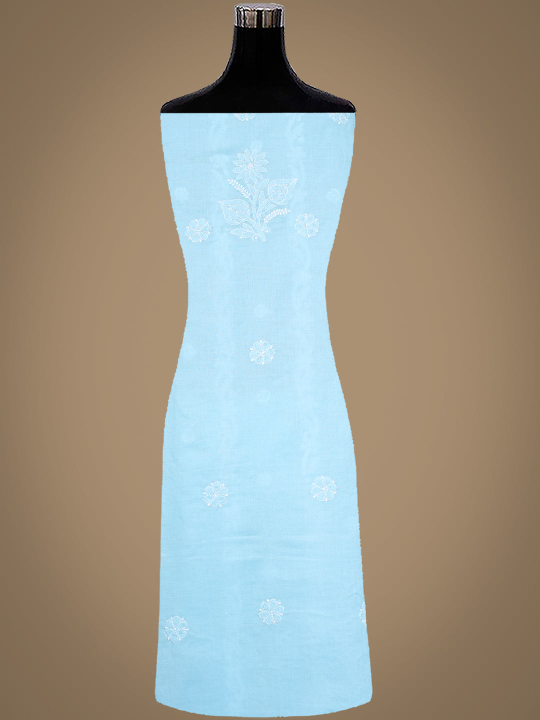 Ada Hand Embroidered Blue Cotton Lucknowi Chikankari Unstitched Suit Set With Chiffon Dupatta 01A992466