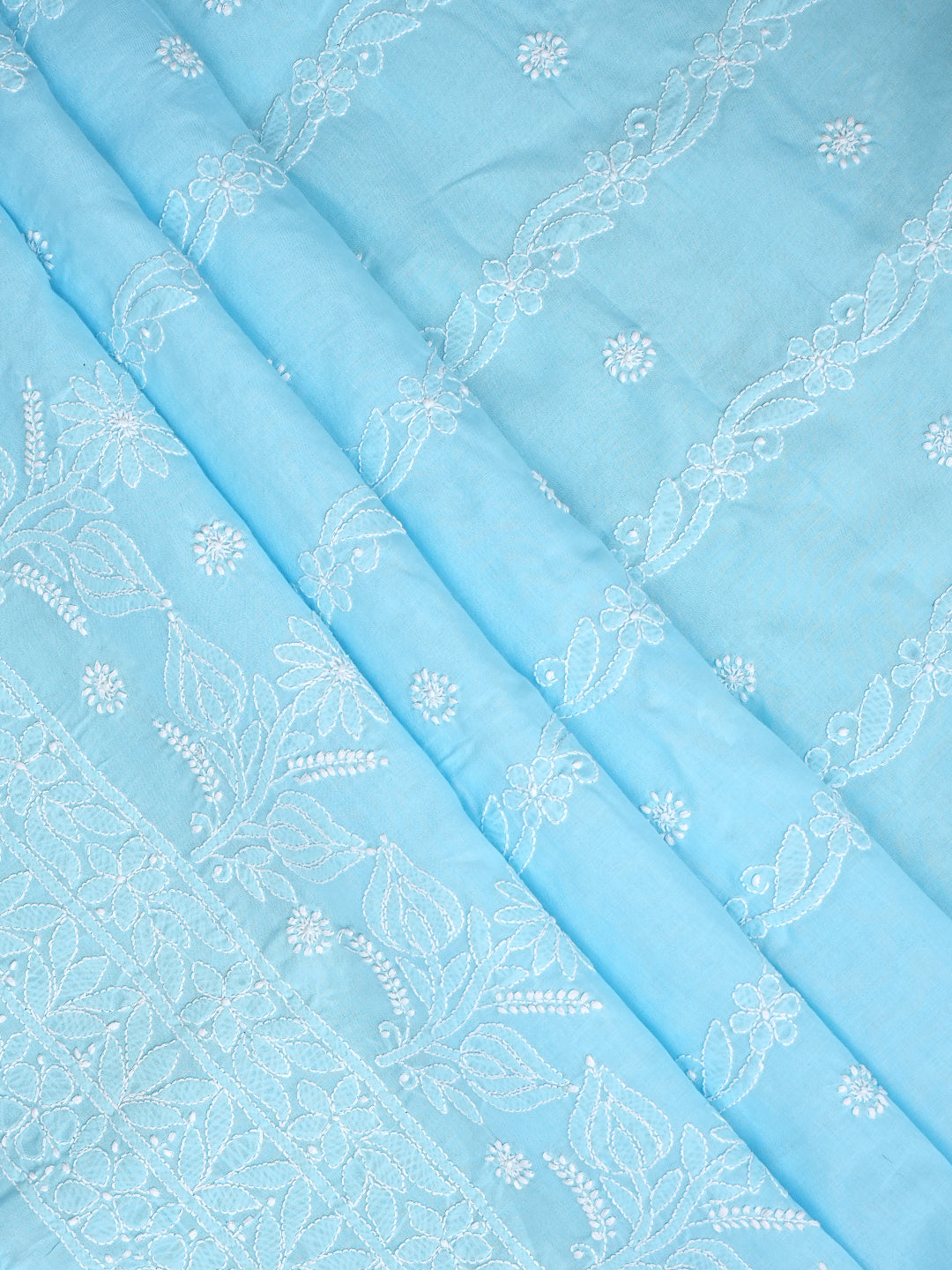 Ada Hand Embroidered Blue Cotton Lucknowi Chikankari Unstitched Suit Set With Chiffon Dupatta 01A992466