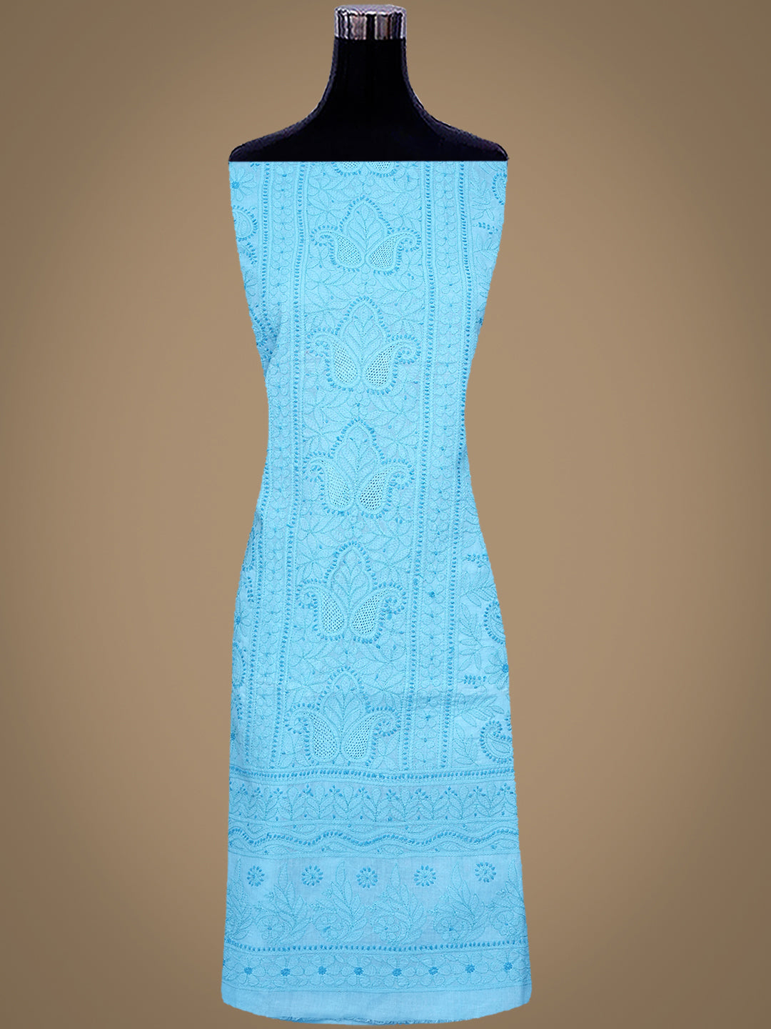 Ada Hand Embroidered Blue Cotton Lucknowi Chikankari Unstitched Suit Set With Chiffon Dupatta 01A992661