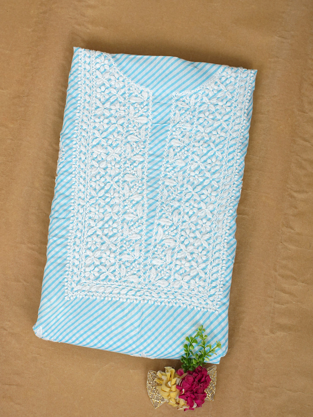 Ada Hand Embroidered Blue Cotton lucknowi Chikankari Unstitched Kurta 01A892977