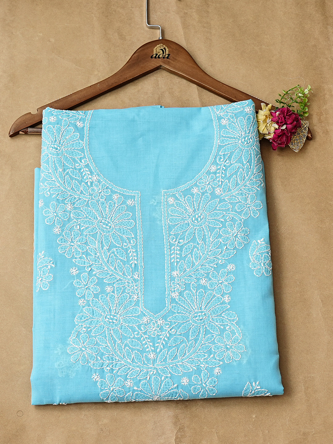 Ada Hand Embroidered Blue Cotton lucknowi Chikankari Unstitched Kurta 01A991852