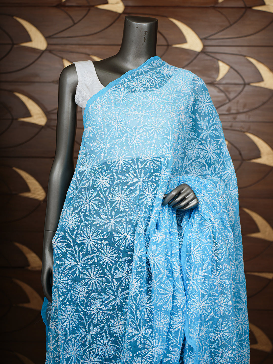 Ada Hand Embroidered Blue Faux Georgette Lucknowi Chikankari Dupatta 01A896525