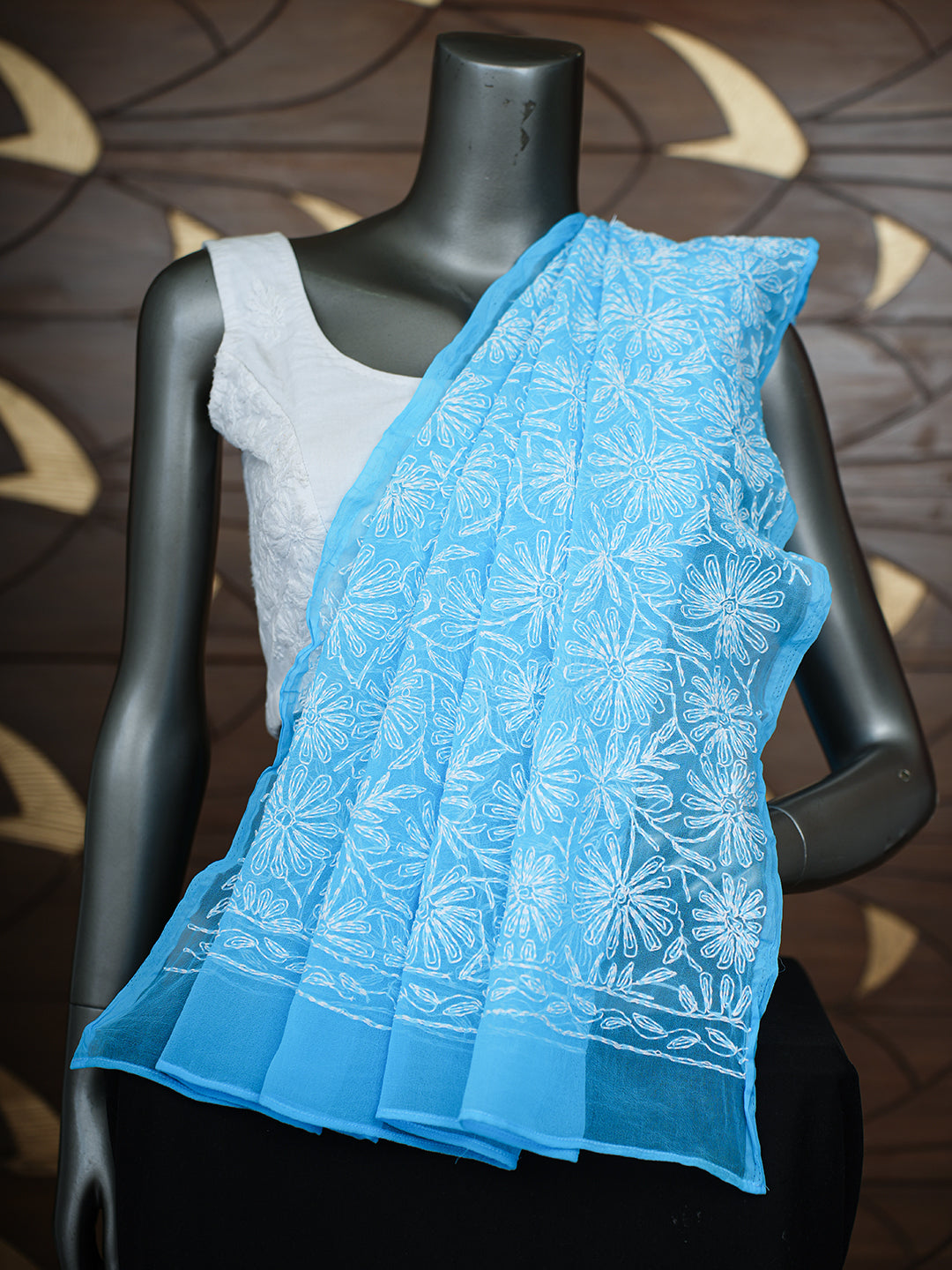 Ada Hand Embroidered Blue Faux Georgette Lucknowi Chikankari Dupatta 01A896525