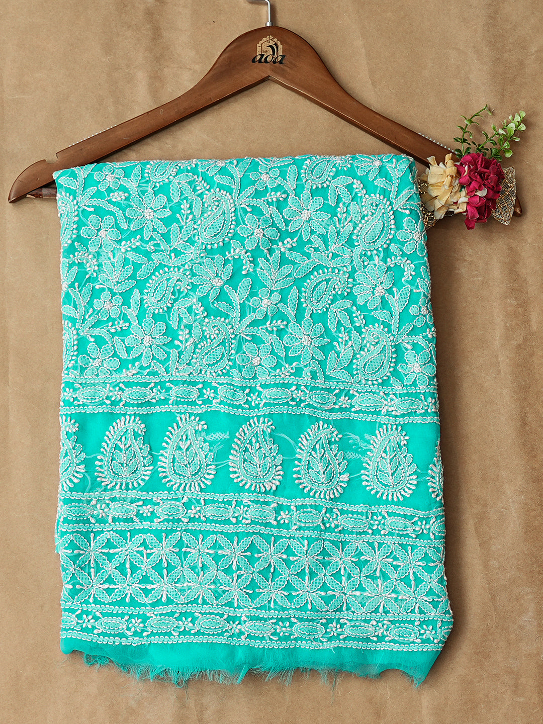 Ada Hand Embroidered Blue Faux Georgette Lucknowi Chikankari Unstitched Kurta 01A988971