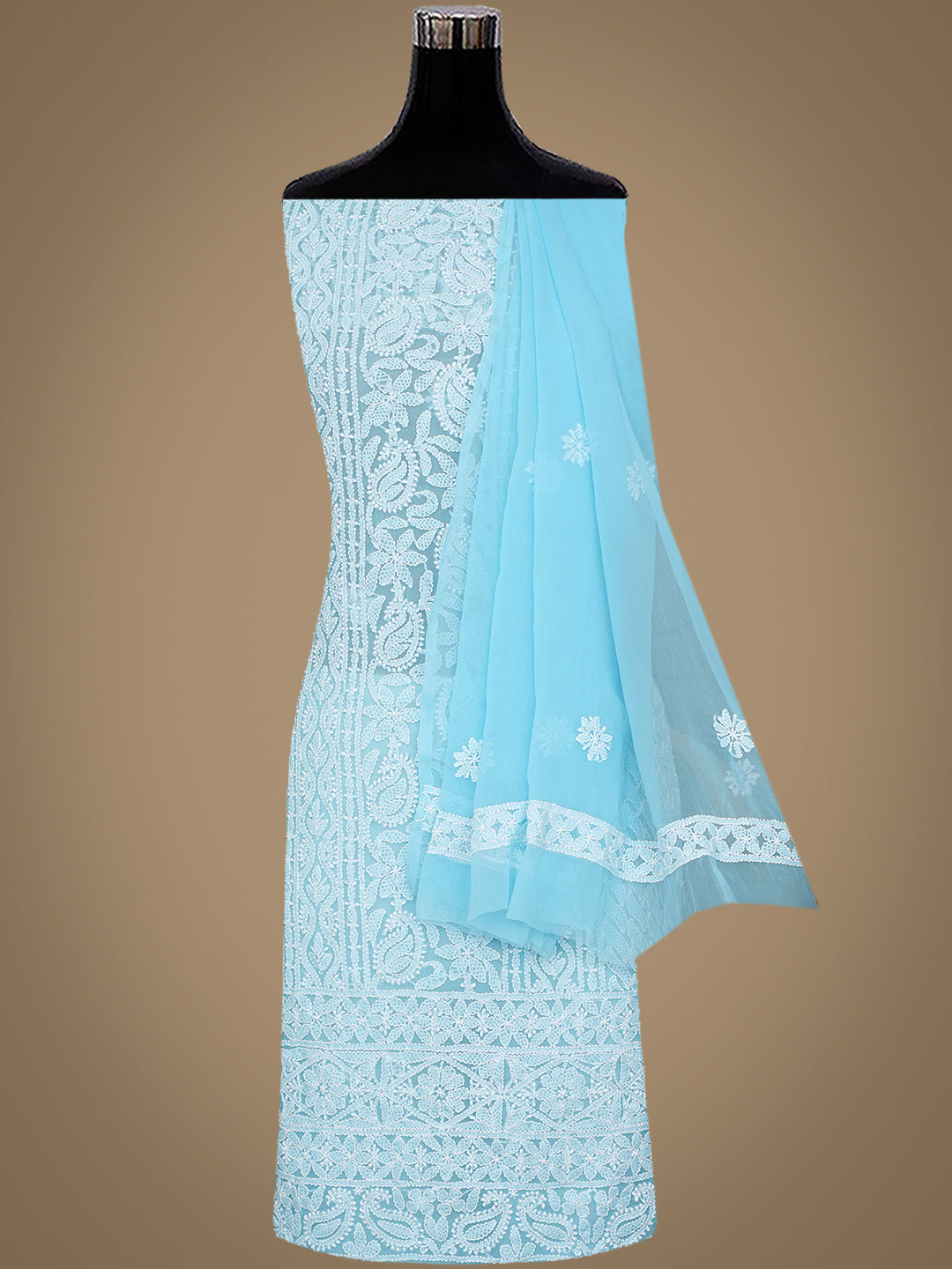 Ada Hand Embroidered Blue Faux Georgette Lucknowi Chikankari Unstitched Suit Piece 01A981204