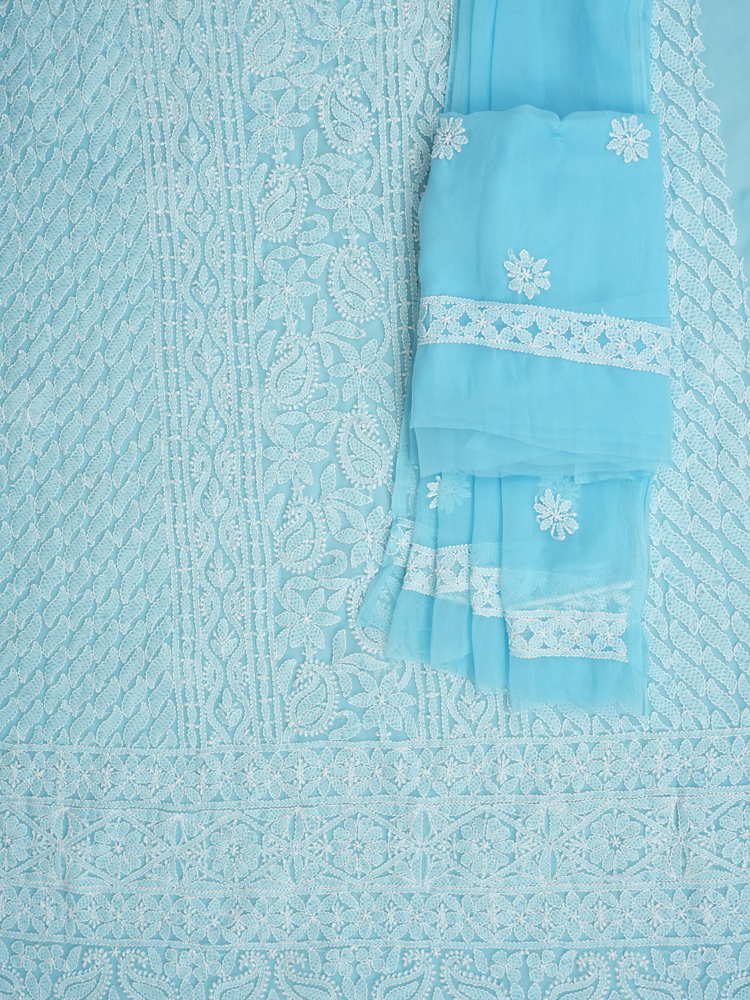 Ada Hand Embroidered Blue Faux Georgette Lucknowi Chikankari Unstitched Suit Piece 01A981204
