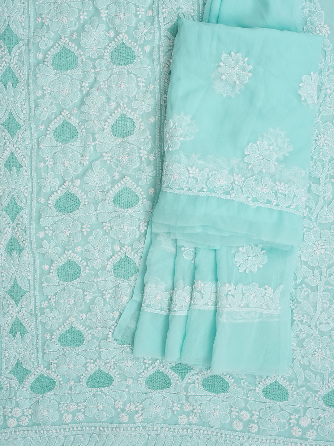 Ada Hand Embroidered Blue Faux Georgette Lucknowi Chikankari Unstitched Suit Piece 01A985232