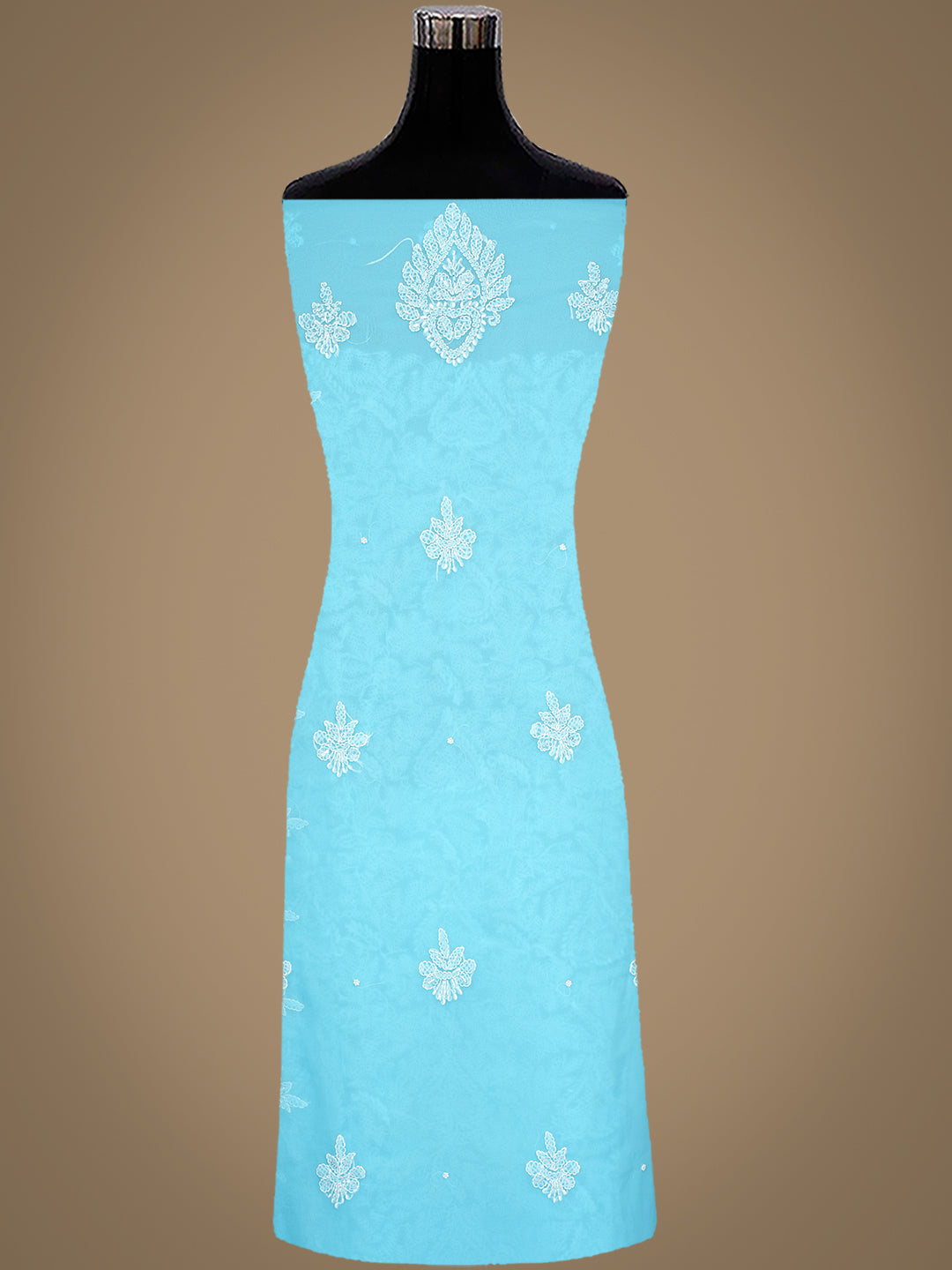 Ada Hand Embroidered Blue Faux Georgette Lucknowi Chikankari Unstitched Suit Piece With Pearl & Sequinned Work 01A915245