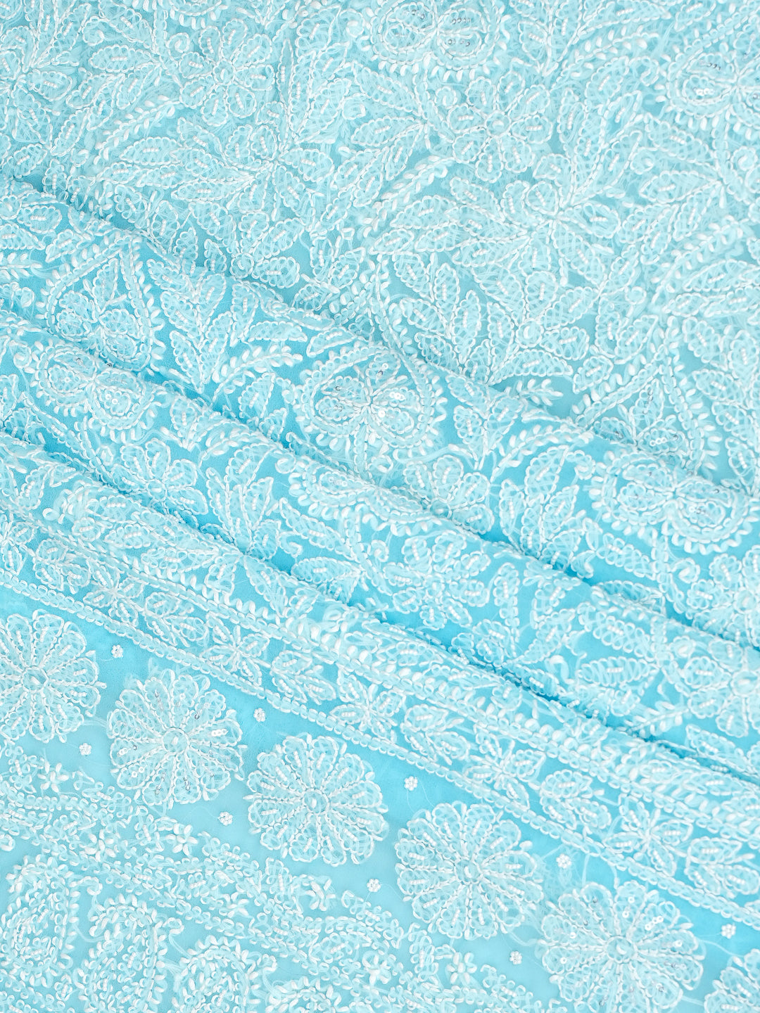 Ada Hand Embroidered Blue Faux Georgette Lucknowi Chikankari Unstitched Suit Piece With Pearl & Sequinned Work 01A915245