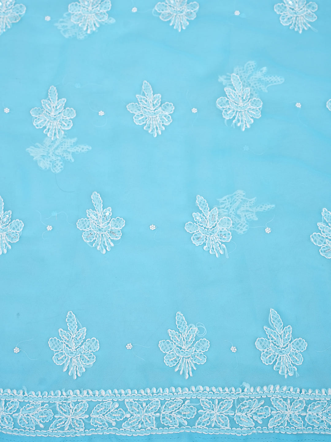 Ada Hand Embroidered Blue Faux Georgette Lucknowi Chikankari Unstitched Suit Piece With Pearl Work 01A915245