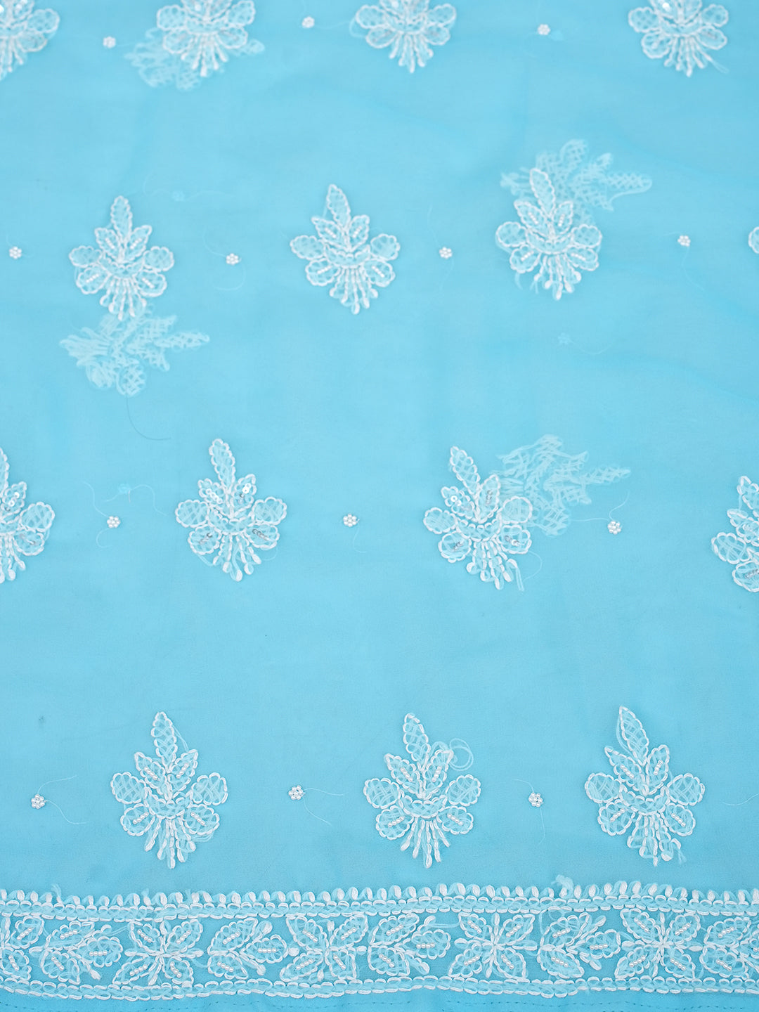 Ada Hand Embroidered Blue Faux Georgette Lucknowi Chikankari Unstitched Suit Piece With Pearl & Sequinned Work 01A915245