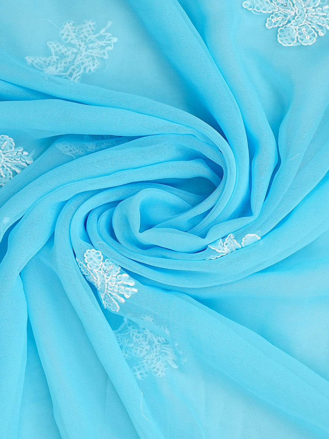 Ada Hand Embroidered Blue Faux Georgette Lucknowi Chikankari Unstitched Suit Piece With Pearl Work 01A915245