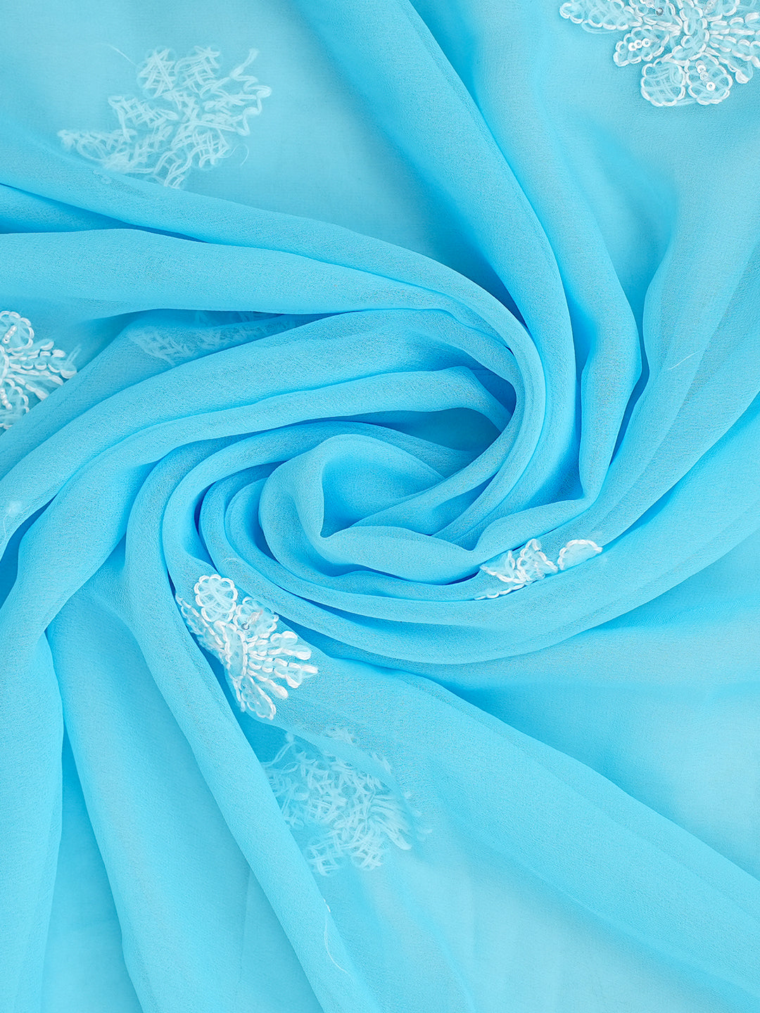 Ada Hand Embroidered Blue Faux Georgette Lucknowi Chikankari Unstitched Suit Piece With Pearl & Sequinned Work 01A915245