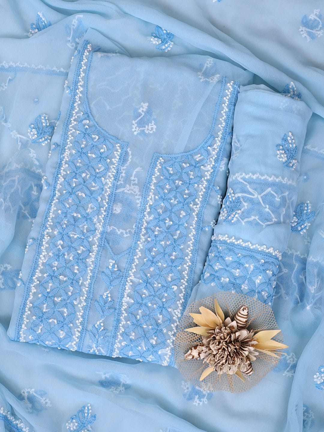 Ada Hand Embroidered Blue Georgette Lucknowi Chikankari Unstitched Suit Piece 01A966545_1