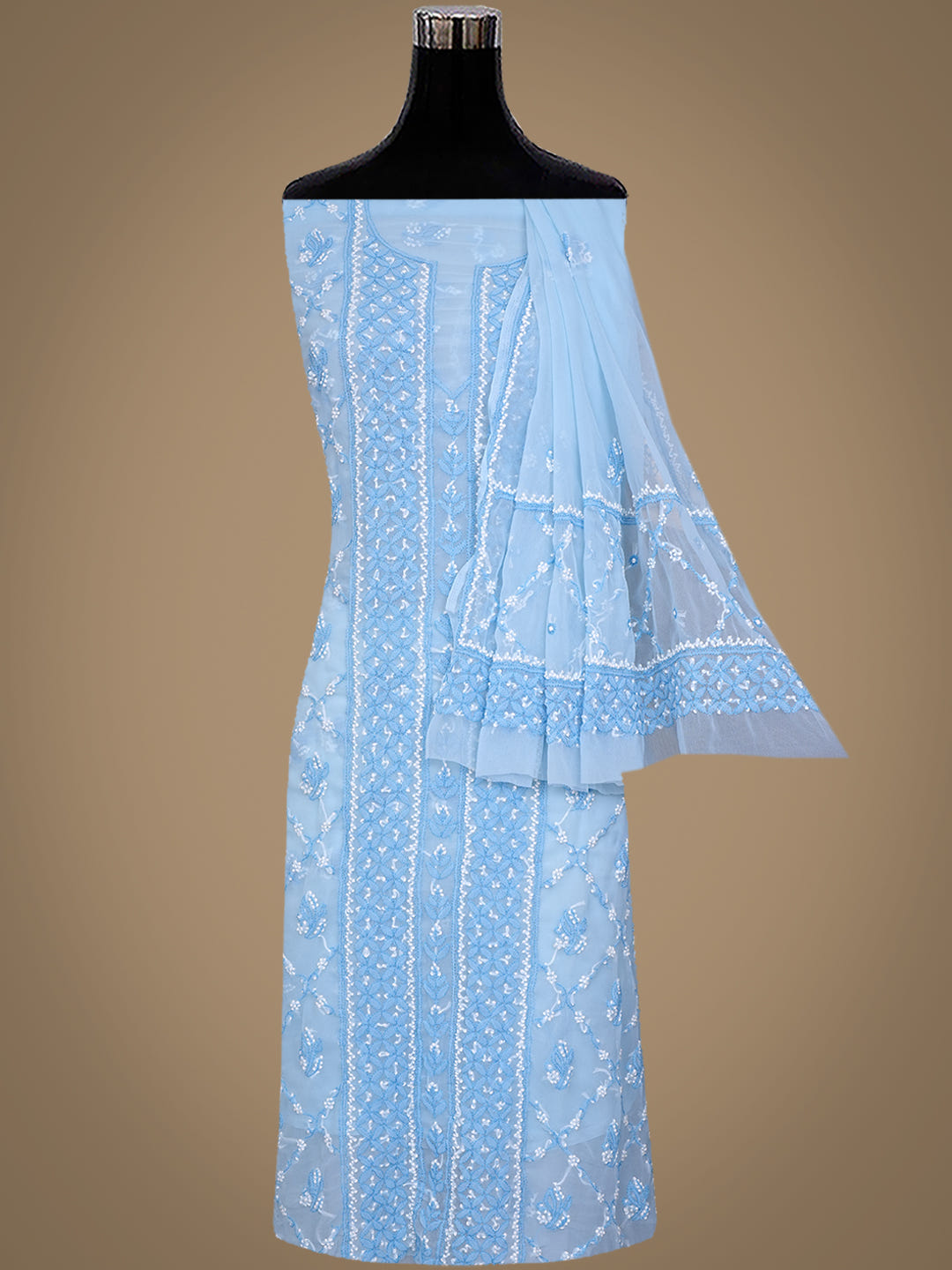 Ada Hand Embroidered Blue Georgette Lucknowi Chikankari Unstitched Suit Piece 01A966545_7