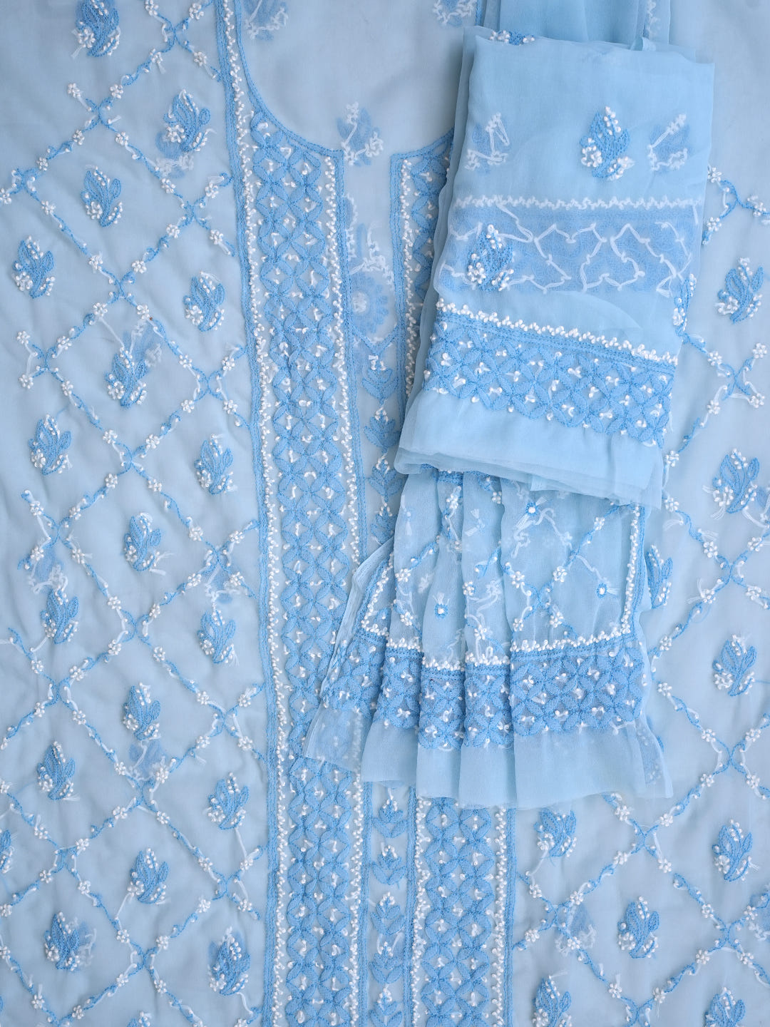 Ada Hand Embroidered Blue Georgette Lucknowi Chikankari Unstitched Suit Piece 01A966545_8