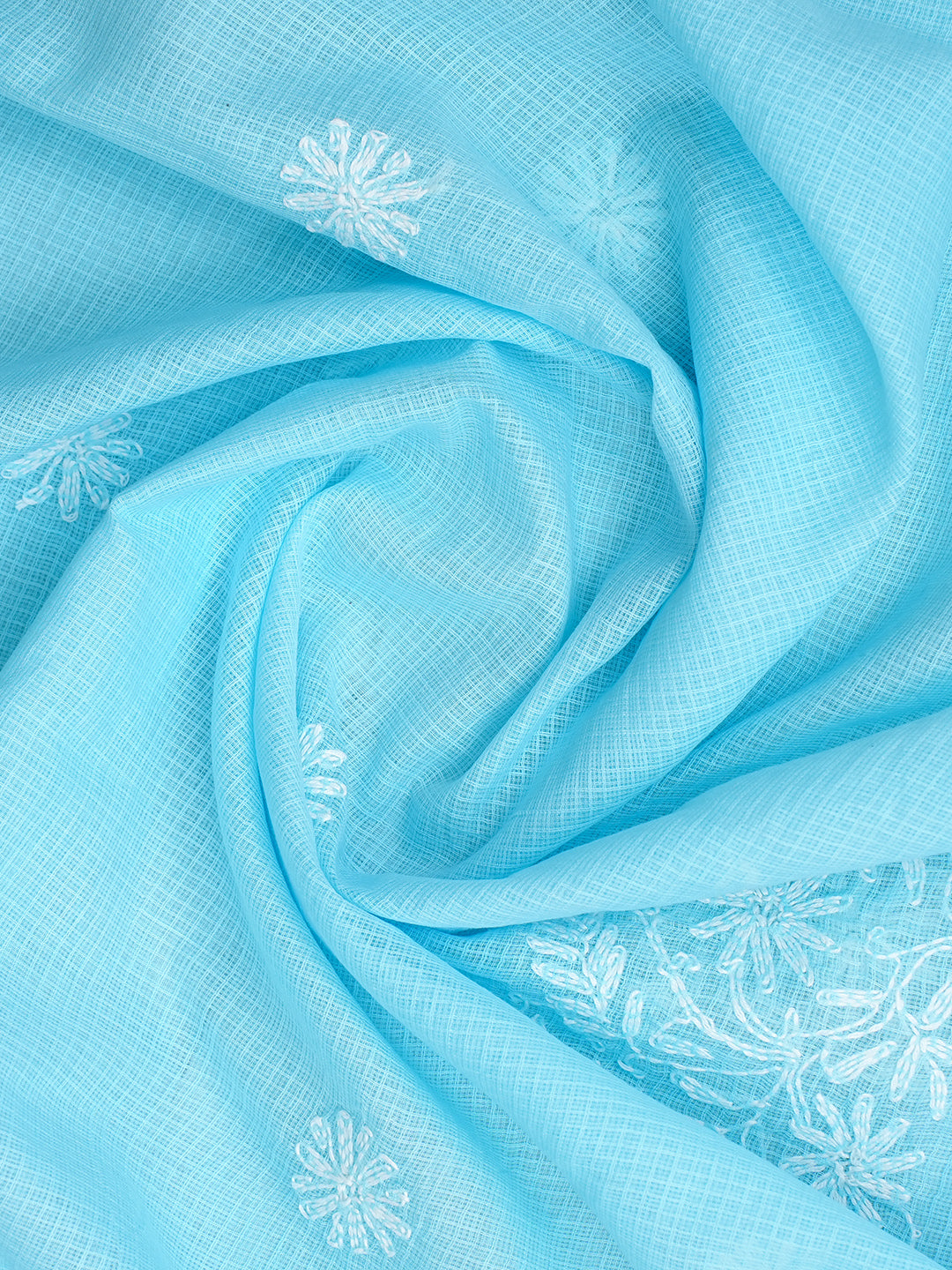 Ada Hand Embroidered Blue Kota Lucknowi Chikankari Unstitched Kurta Dupatta 01A870324