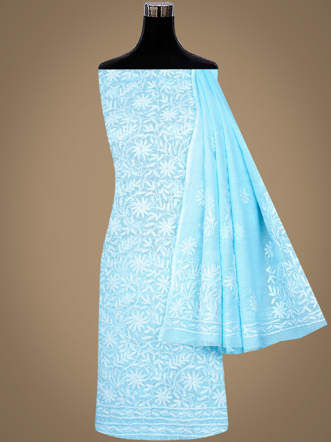 Ada Hand Embroidered Blue Kota Lucknowi Chikankari Unstitched Kurta Dupatta 01A870324