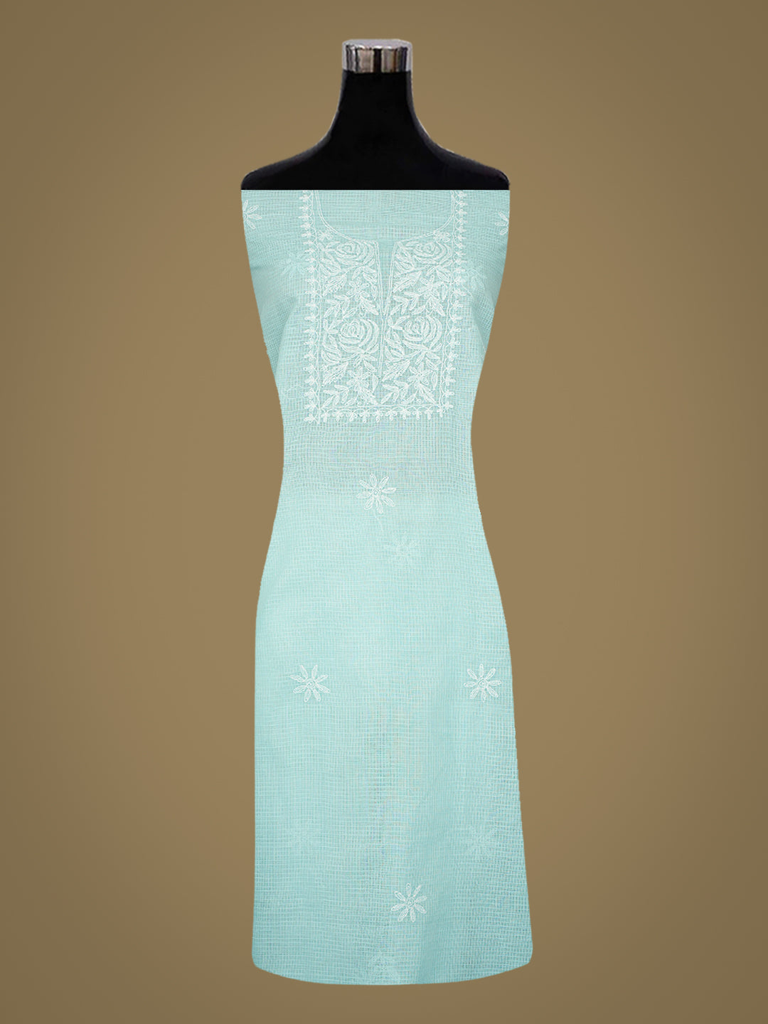 Ada Hand Embroidered Blue Kota Lucknowi Chikankari Unstitched Kurta Piece 01A1004063
