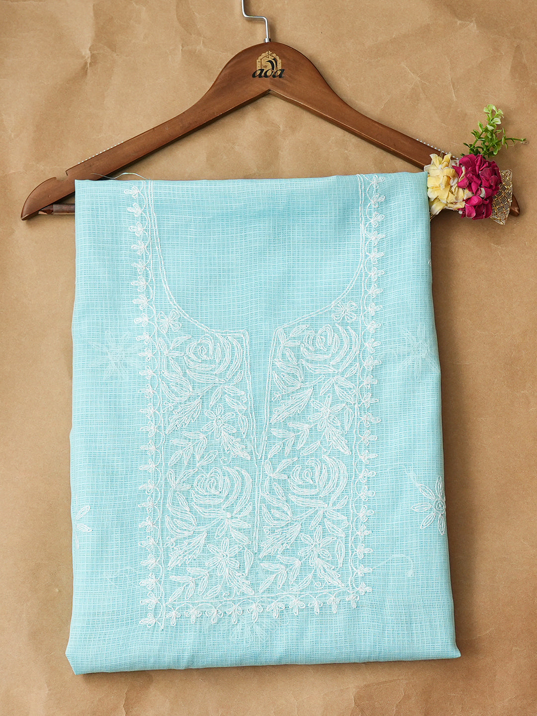 Ada Hand Embroidered Blue Kota Lucknowi Chikankari Unstitched Kurta Piece 01A1004063