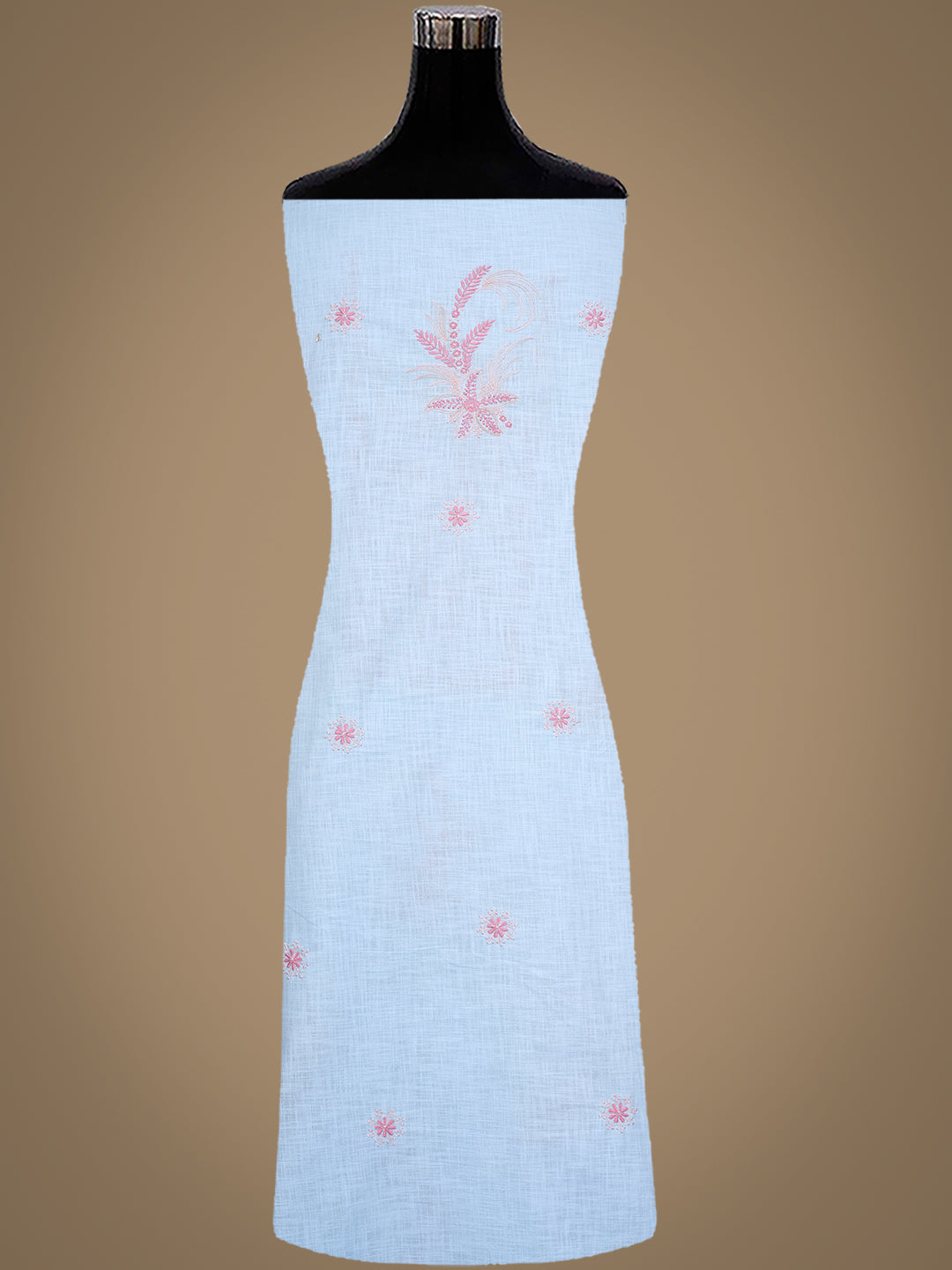 Ada Hand Embroidered Blue Linen Lucknowi Chikankari Unstitched Kurta Dupatta Set 01A910436