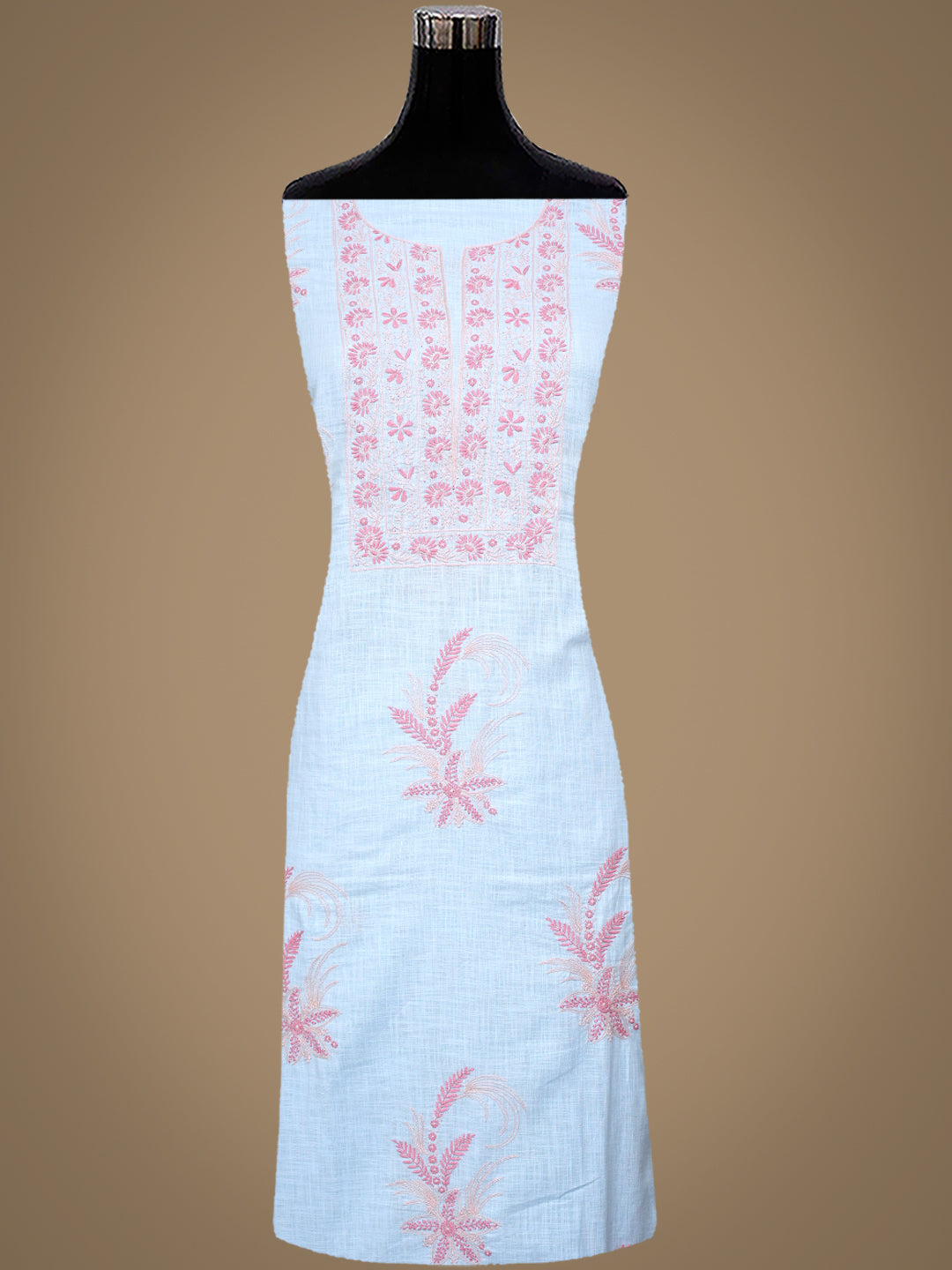 Ada Hand Embroidered Blue Linen Lucknowi Chikankari Unstitched Kurta Dupatta Set 01A910436