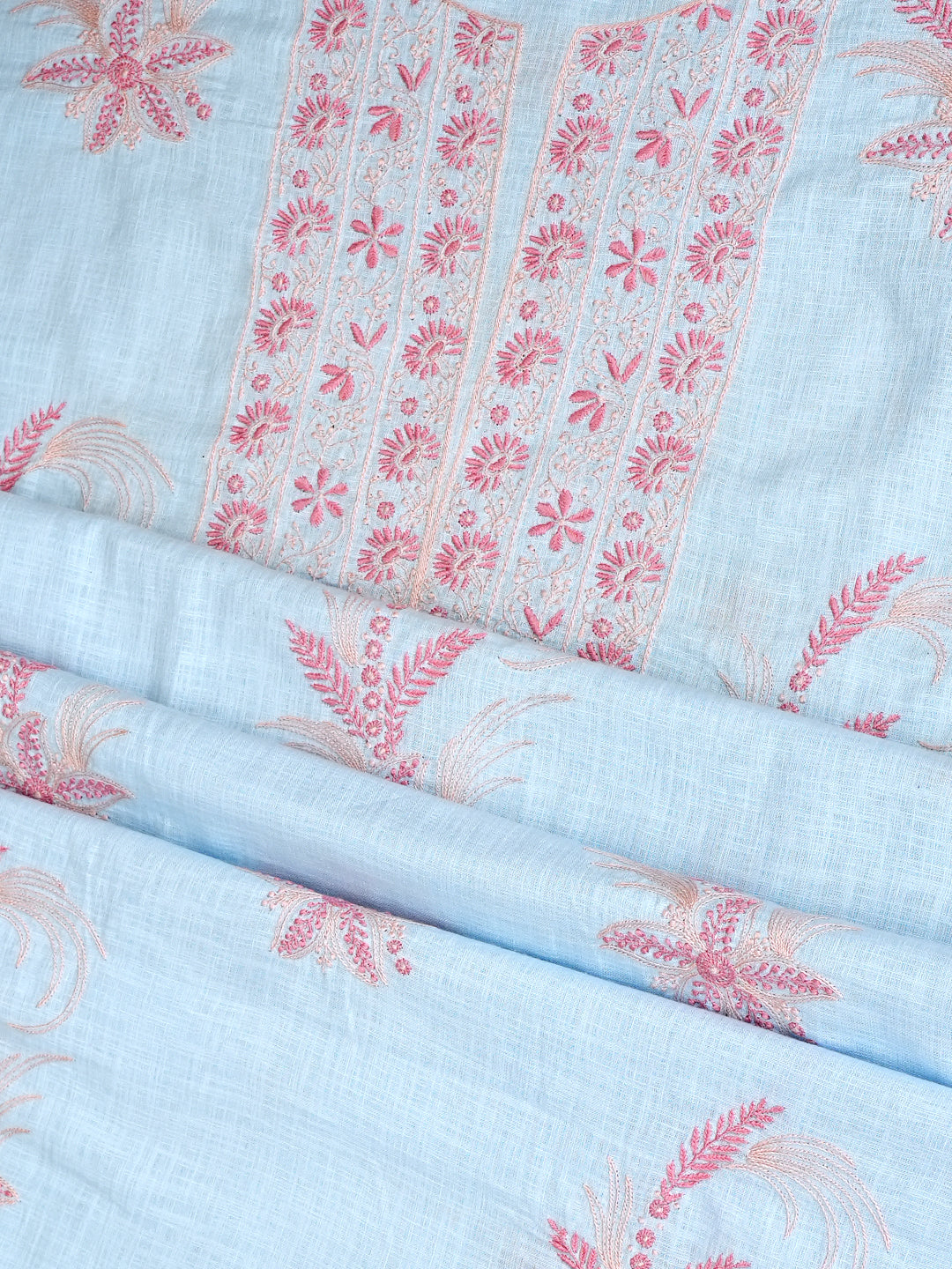 Ada Hand Embroidered Blue Linen Lucknowi Chikankari Unstitched Kurta Dupatta Set 01A910436