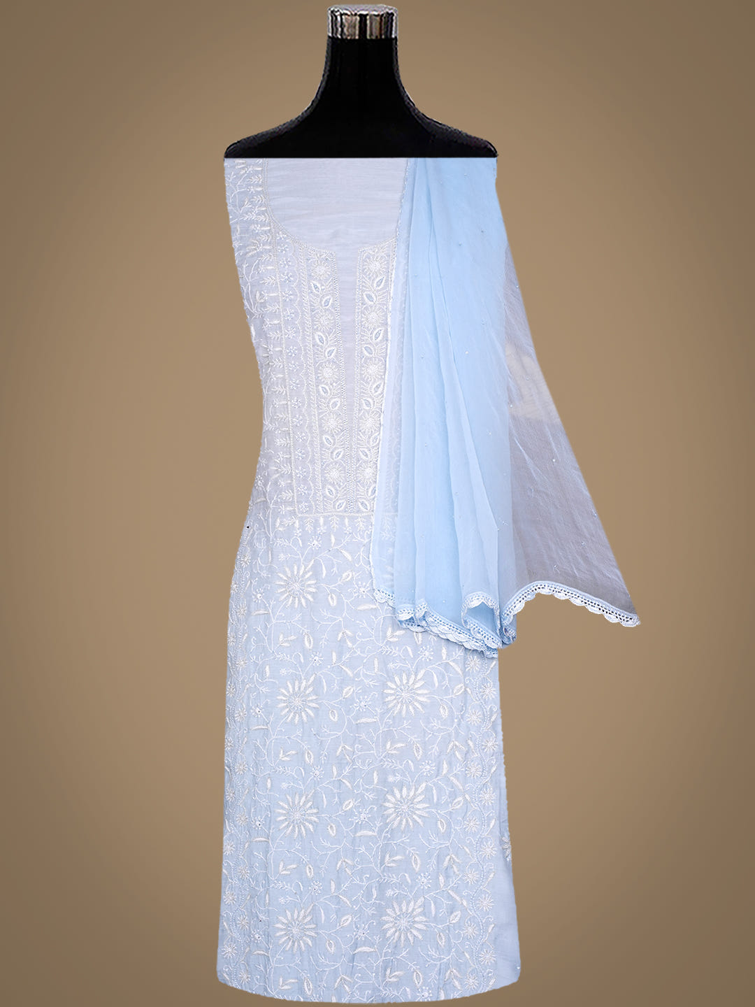 Ada Hand Embroidered Blue Maslin Lucknowi Chikankari Unstitched Suit Piece With Zari Work 01A889132_2