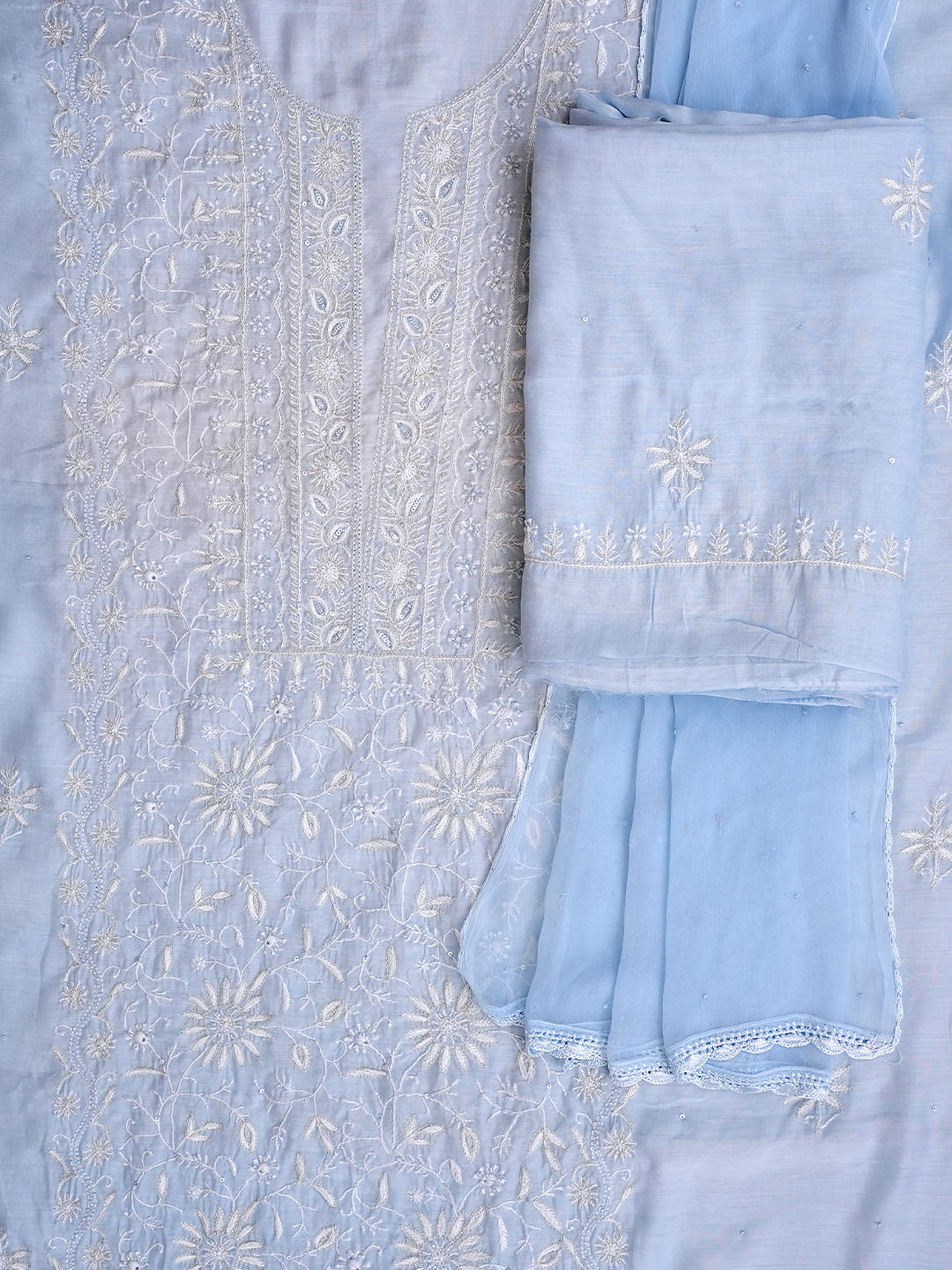 Ada Hand Embroidered Blue Maslin Lucknowi Chikankari Unstitched Suit Piece With Zari Work 01A889132_3