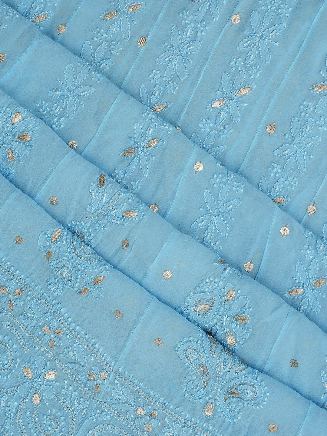 Ada Hand Embroidered Blue Viscose Georgette Lucknowi Chikankari Semi-Stitched Anarkali Kurta Dupatta Set With Pearl & Gota Patti Work 01A980053