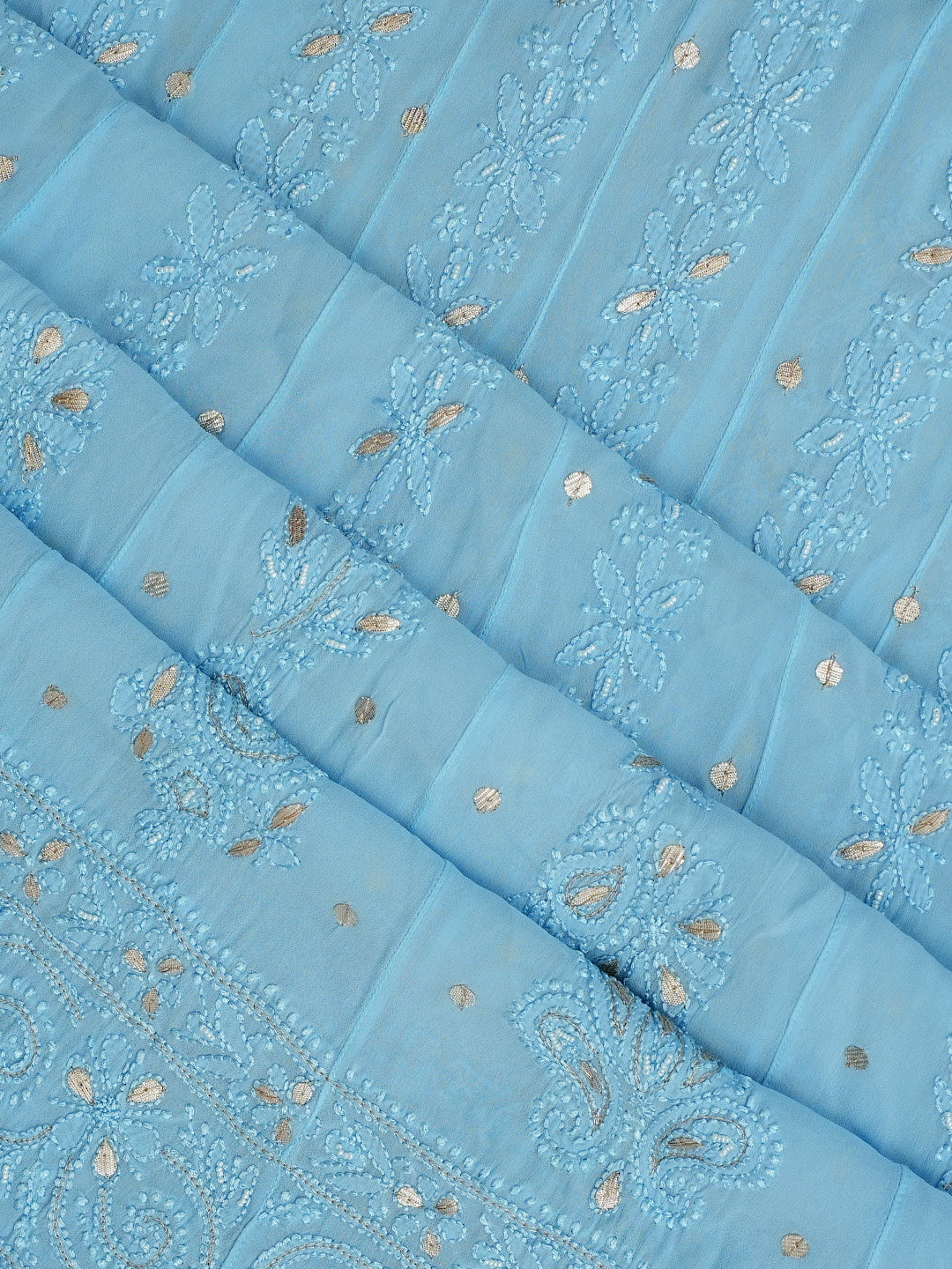 Ada Hand Embroidered Blue Viscose Georgette Lucknowi Chikankari Semi-Stitched Anarkali Kurta Dupatta Set With Pearl & Gota Patti Work 01A980053