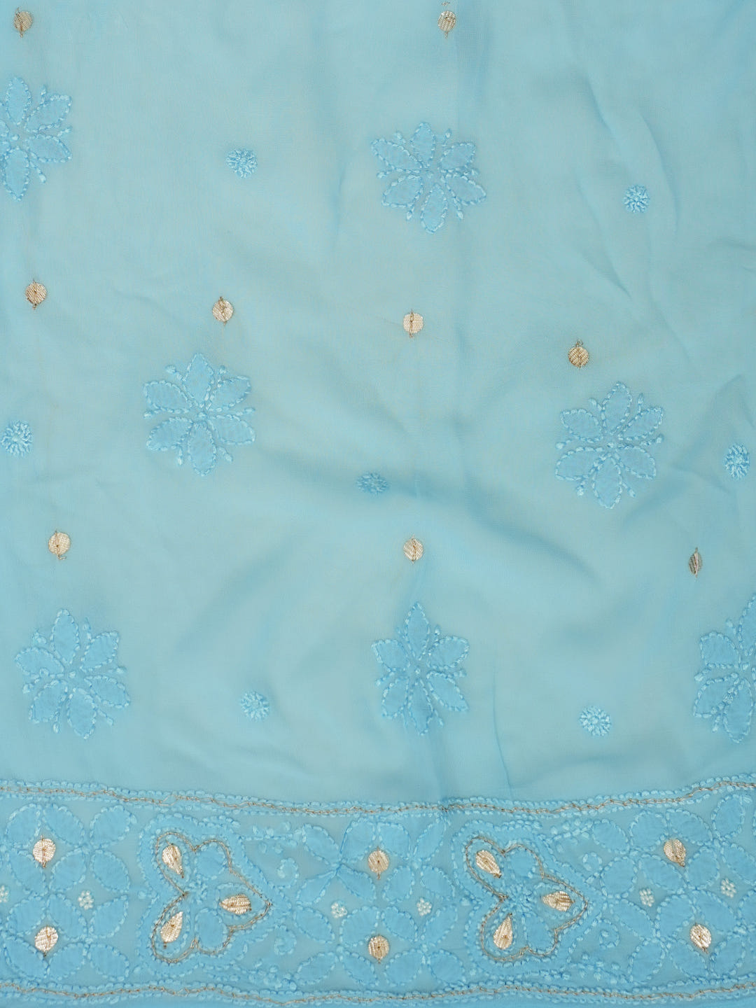 Ada Hand Embroidered Blue Viscose Georgette Lucknowi Chikankari Semi-Stitched Anarkali Kurta Dupatta Set With Pearl & Gota Patti Work 01A980053