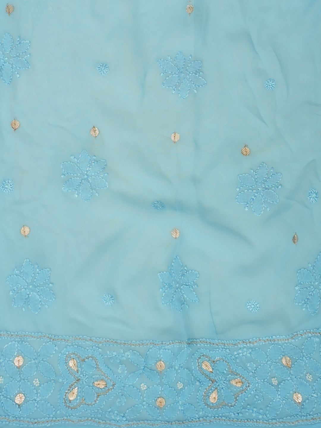 Ada Hand Embroidered Blue Viscose Georgette Lucknowi Chikankari Semi-Stitched Anarkali Kurta Dupatta Set With Pearl & Gota Patti Work 01A980053