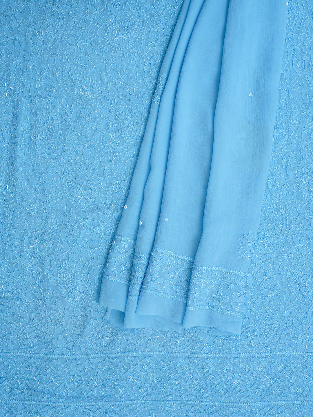 Ada Hand Embroidered Blue Viscose Georgette Lucknowi Chikankari Unstitched Kurta Dupatta Set With Cutdana Work 01A984125