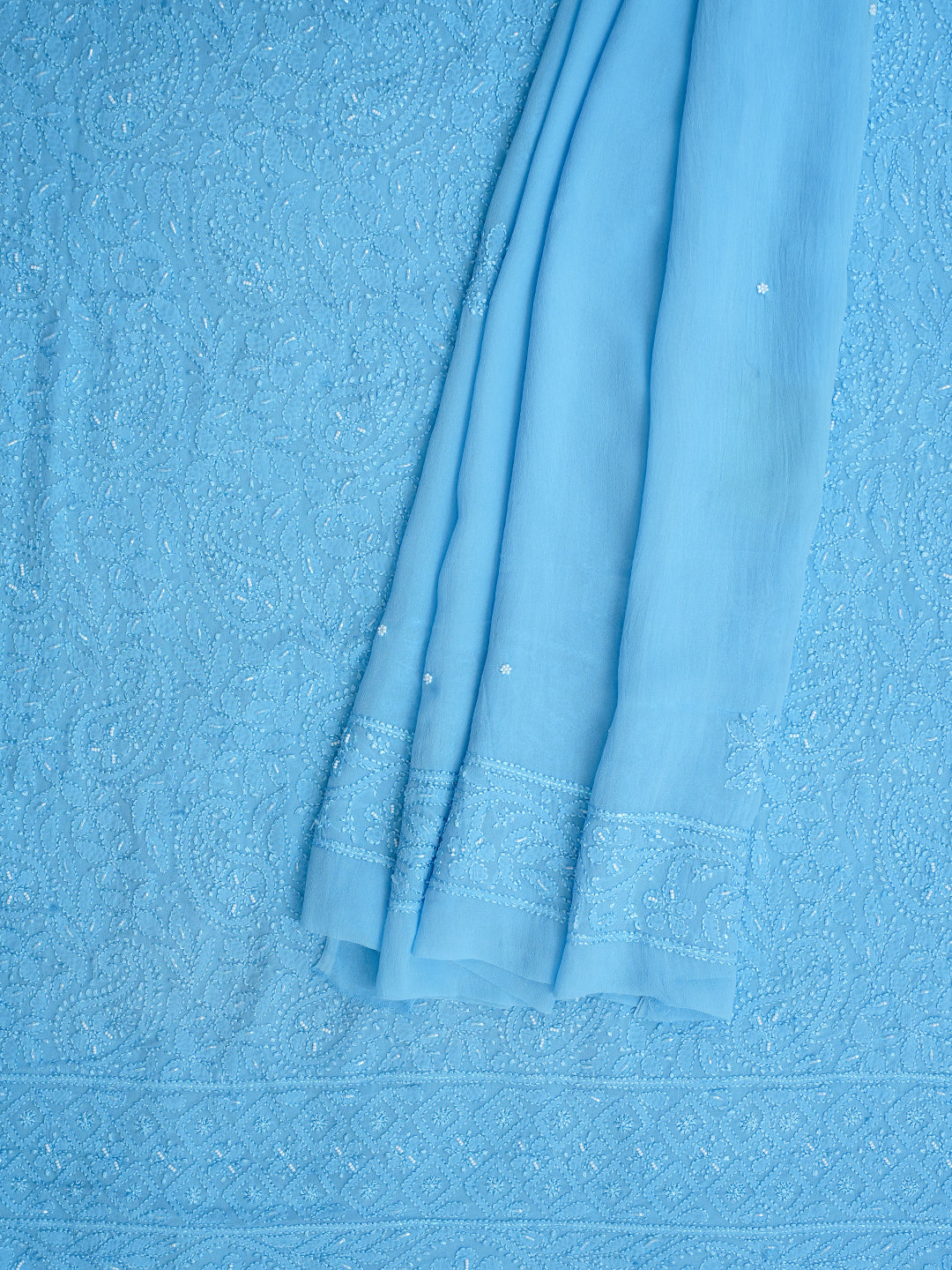 Ada Hand Embroidered Blue Viscose Georgette Lucknowi Chikankari Unstitched Kurta Dupatta With Cutdana Work 01A984125