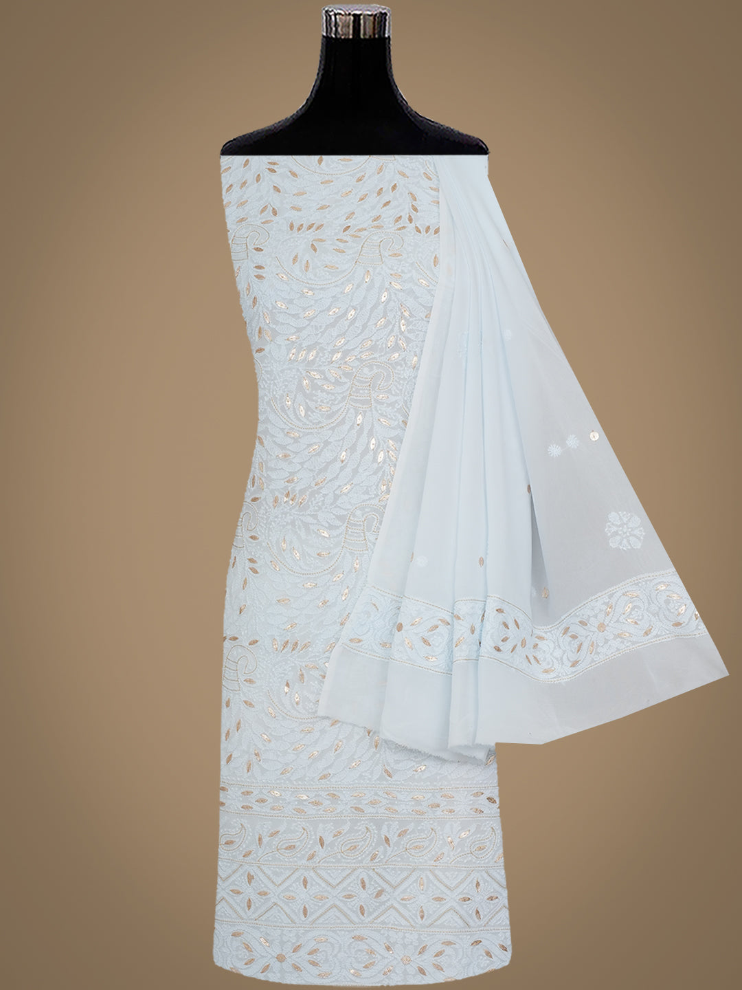 Ada Hand Embroidered Blue Viscose Georgette Lucknowi Chikankari Unstitched Kurta Dupatta With Gota Patti Work 01A962617