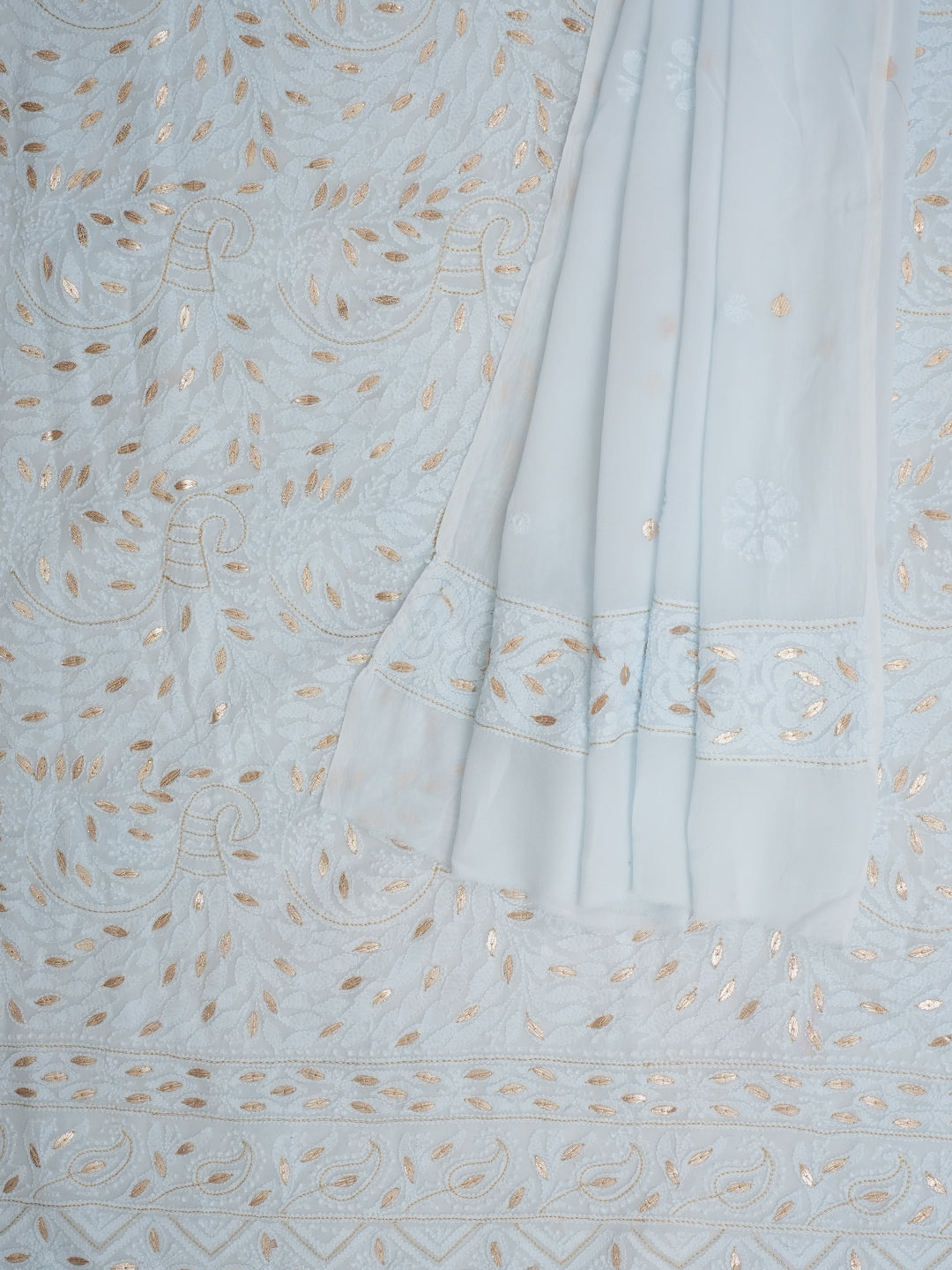 Ada Hand Embroidered Blue Viscose Georgette Lucknowi Chikankari Unstitched Kurta Dupatta With Gota Patti Work 01A962617